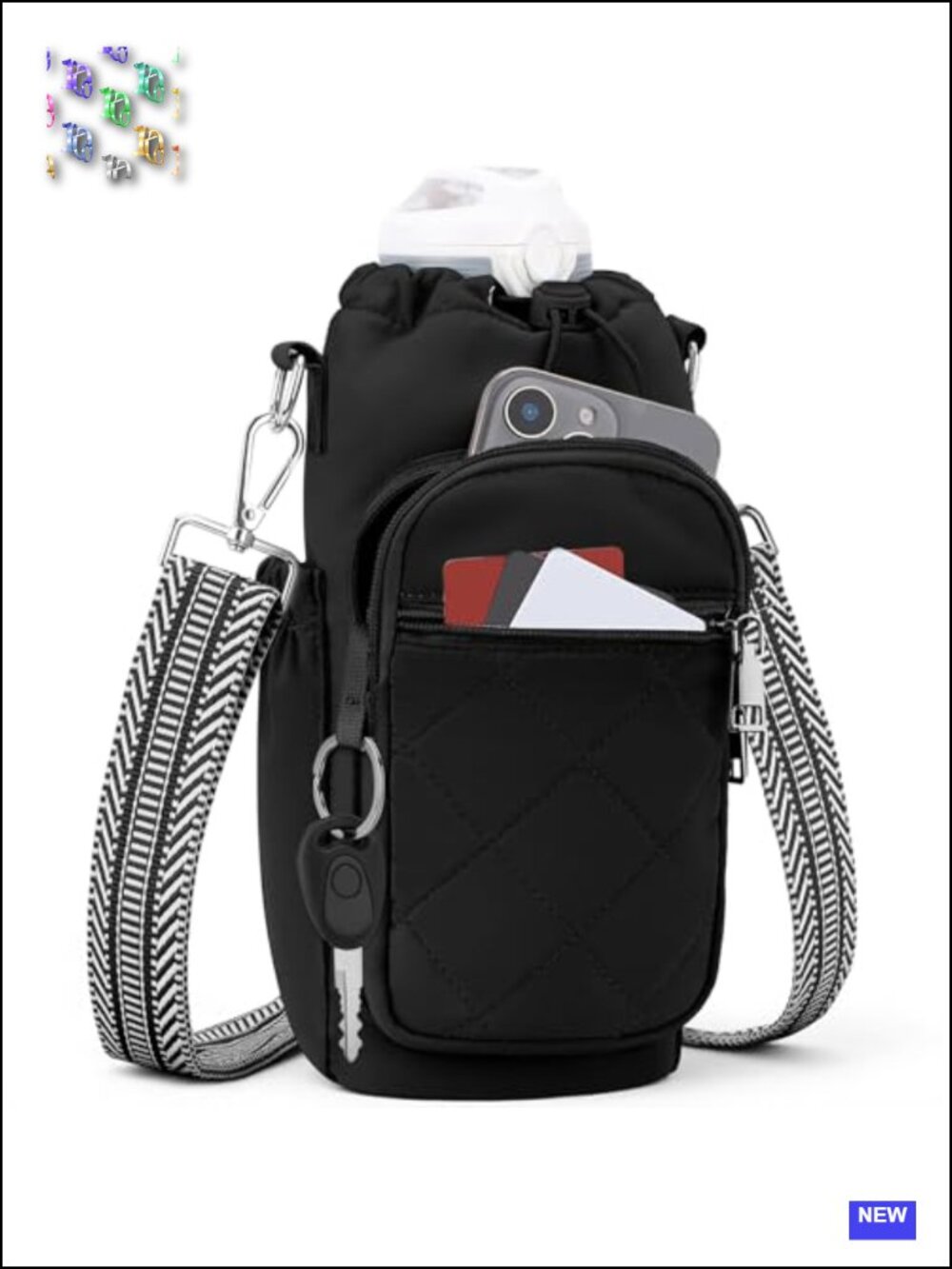 Insulated Water Bottle Carrier Bag Crossbody Purse with Phone Pocket